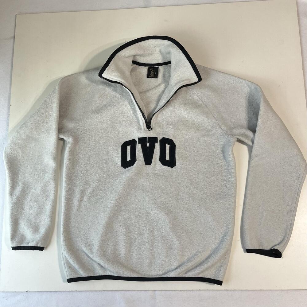 October's Very Own Sweatshirt Mens Small White Fleece 1/4 Zip OVO Logo Polartec